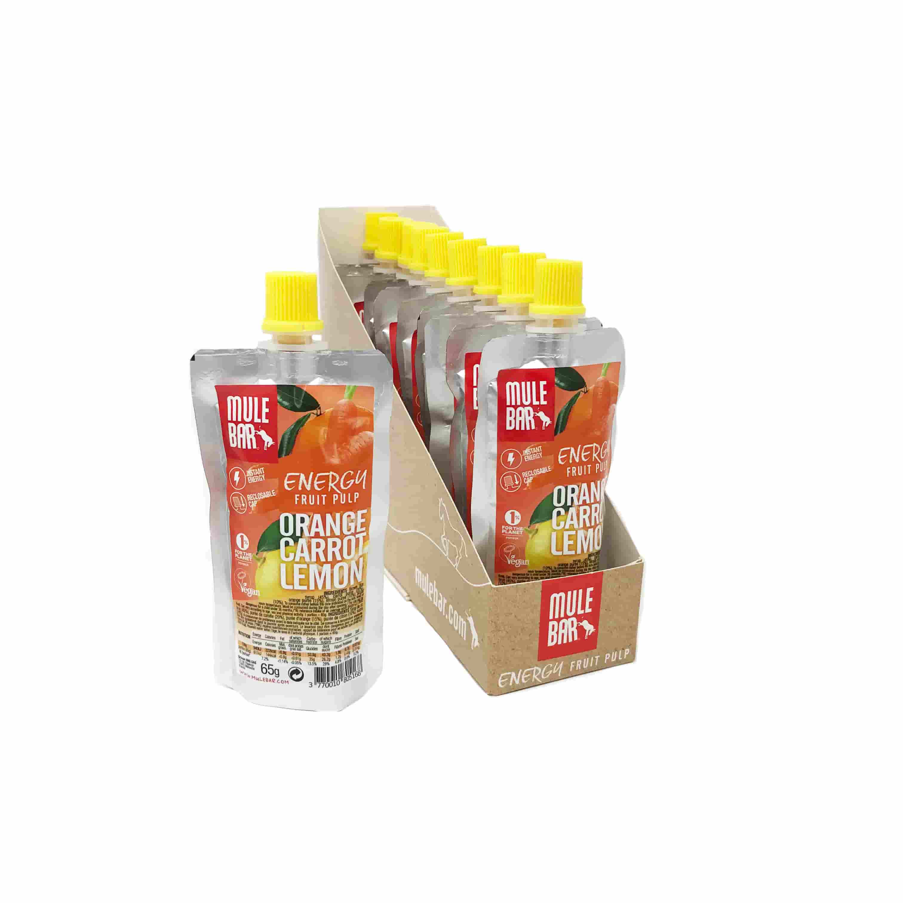 Boite de 10 compotes énergétiques Mulebar orange carotte citron