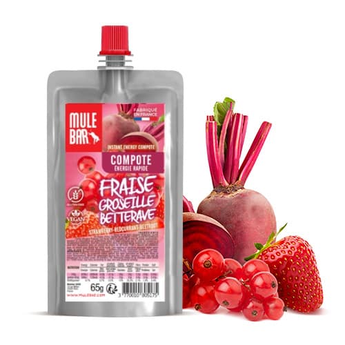 Compote énergétique bio et vegan Mulebar fraise groseille betterave