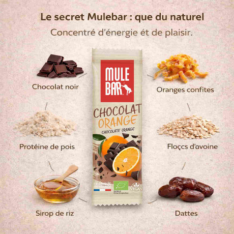 Ingrédients barre énergétique Mulebar chocolat orange
