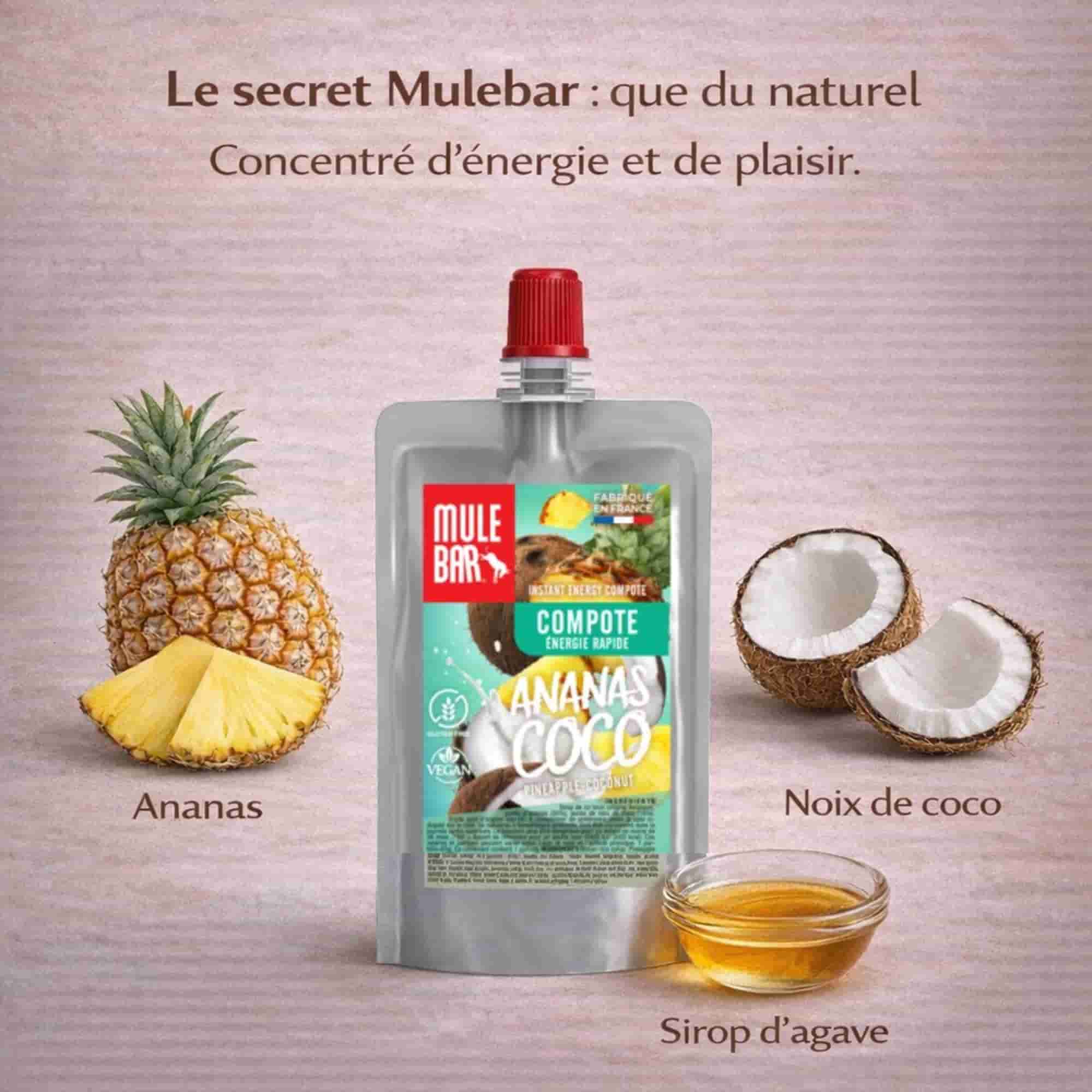 Ingrédients compote énergétique Mulebar ananas coco