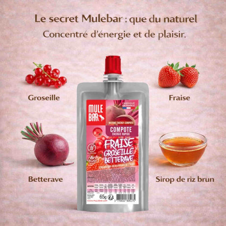Ingrédients compote énergétique Mulebar fraise groseille betterave