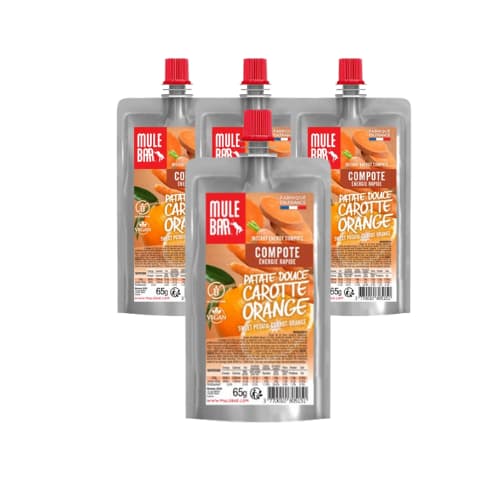 Lot de 4 compotes énergétiques vegan Mulebar patate douce orange carotte