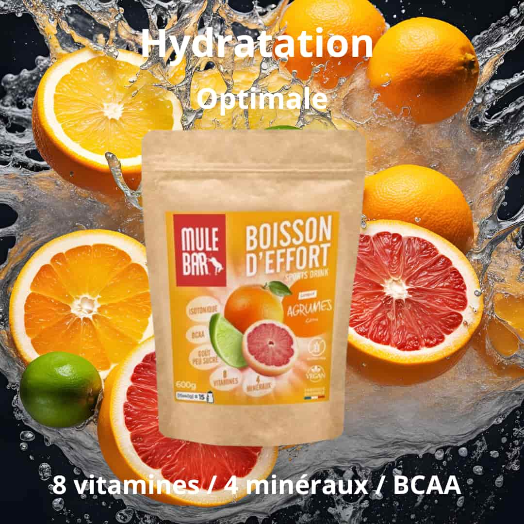 Publicité boisson d'effort en poudre Mulebar aux agrumes 600g